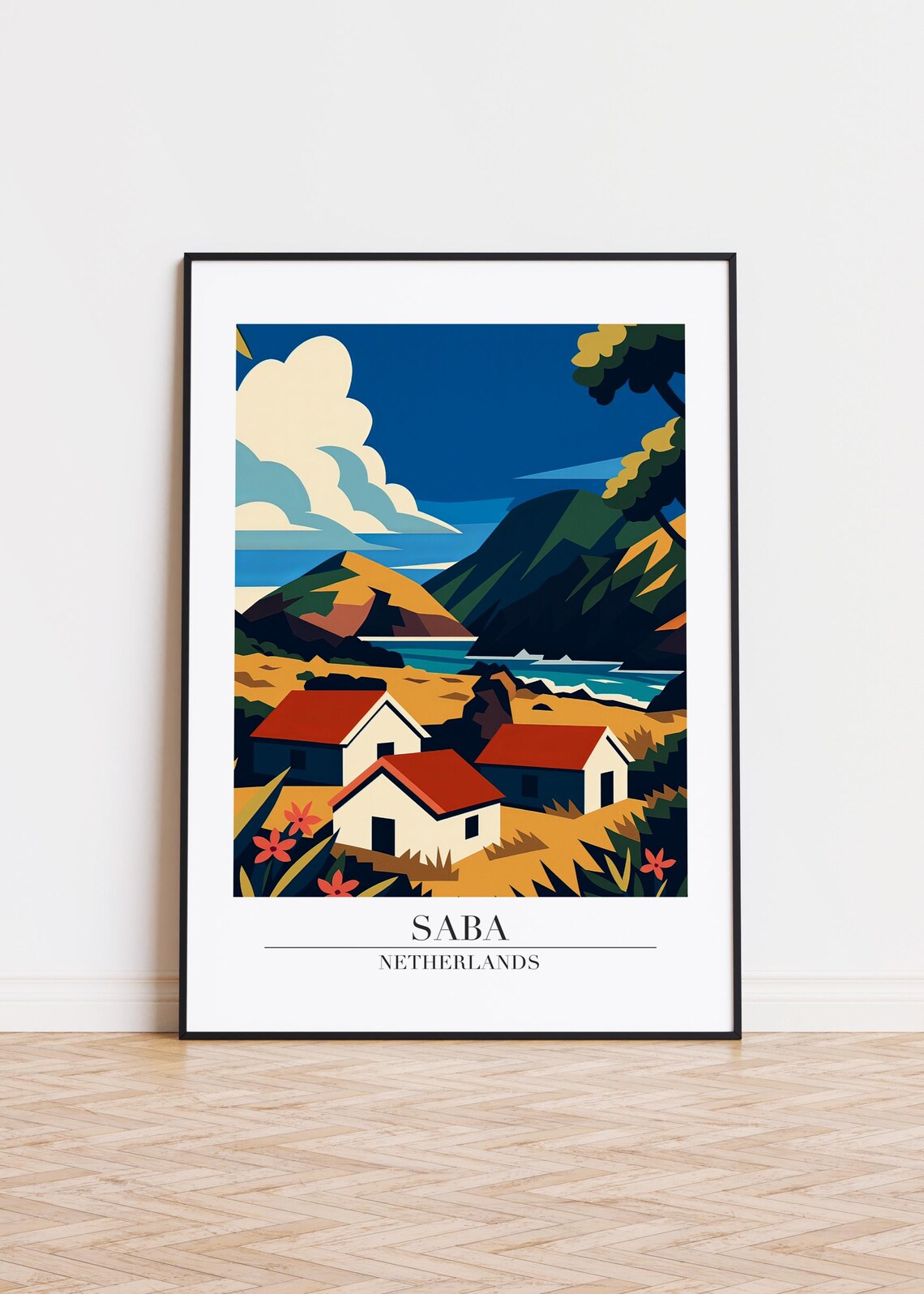 Saba Netherlands Caribbean Island Mountain Travel Art Poster