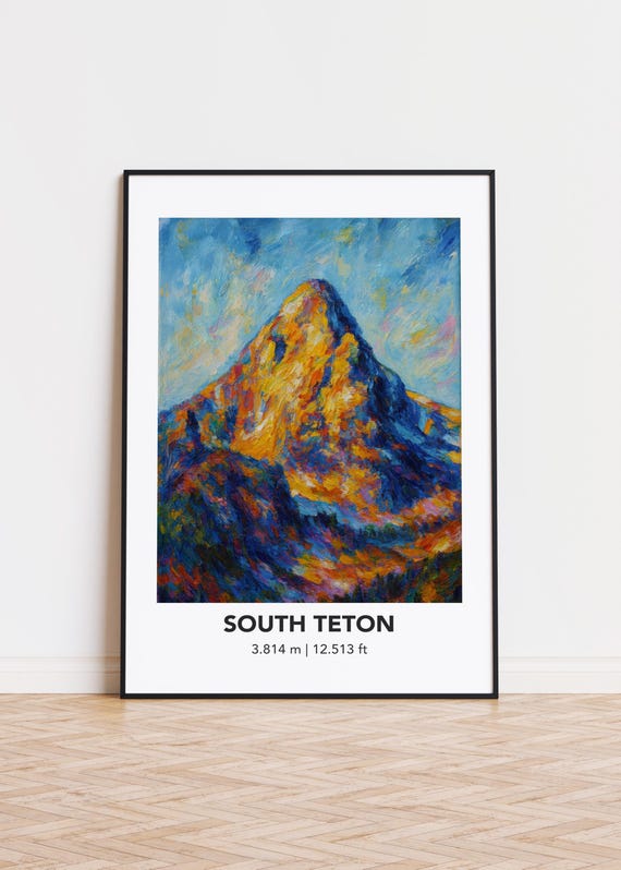 Peak3153 South Teton Poster Mountain Print Modern Oil Painting Style Art