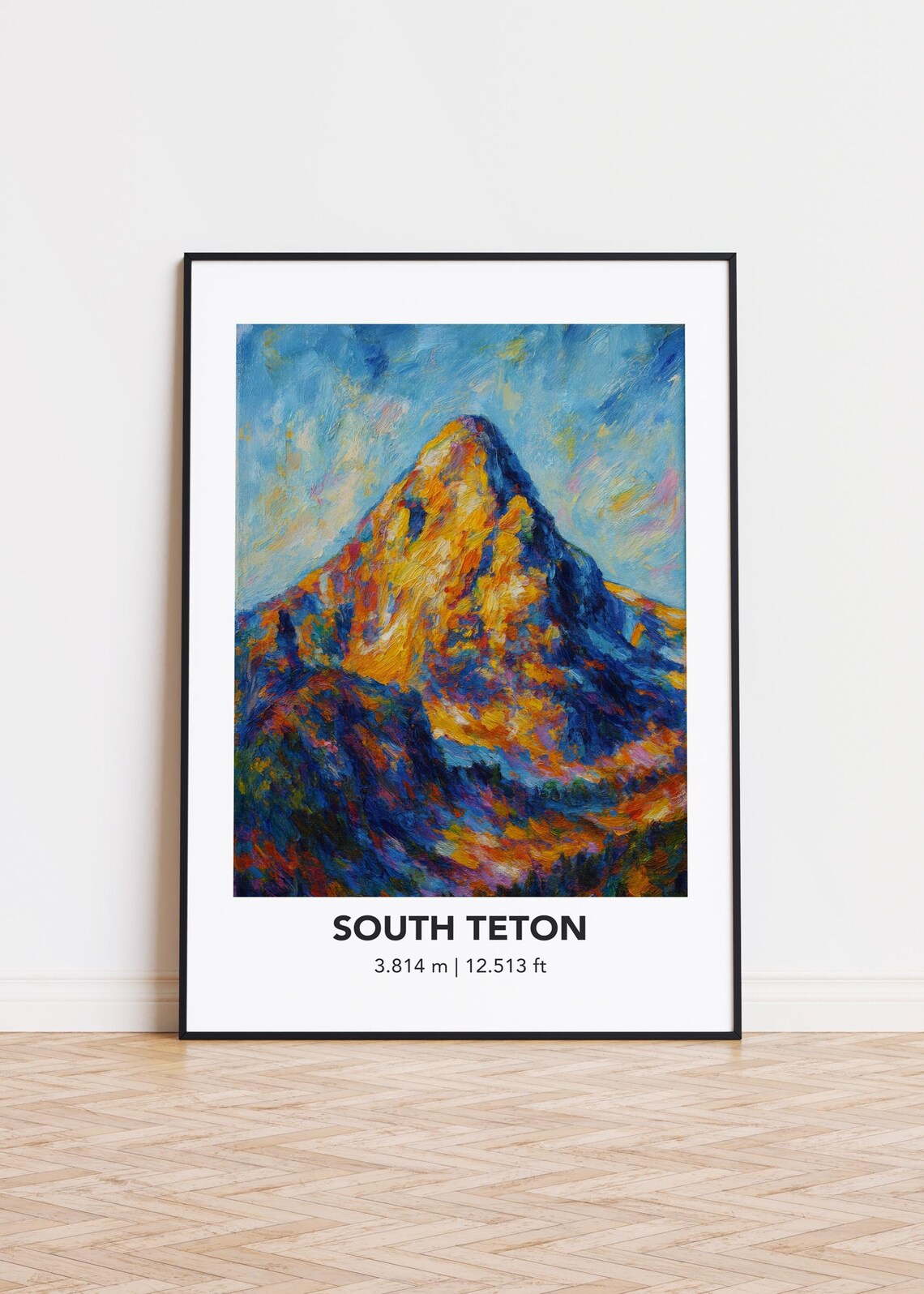 South Teton Golden Mountain Peak Impressionist Oil Painting Poster
