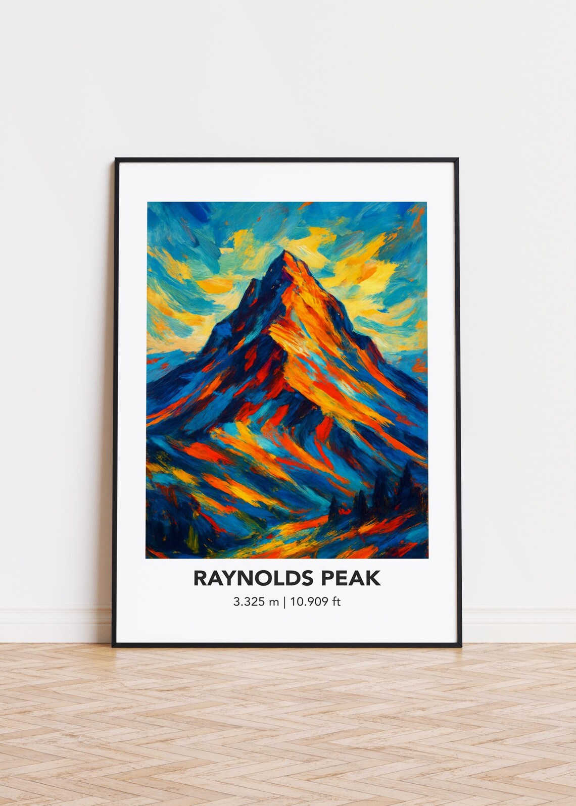 Raynolds Peak Fiery Summit Bold Oil Painting Mountain Poster