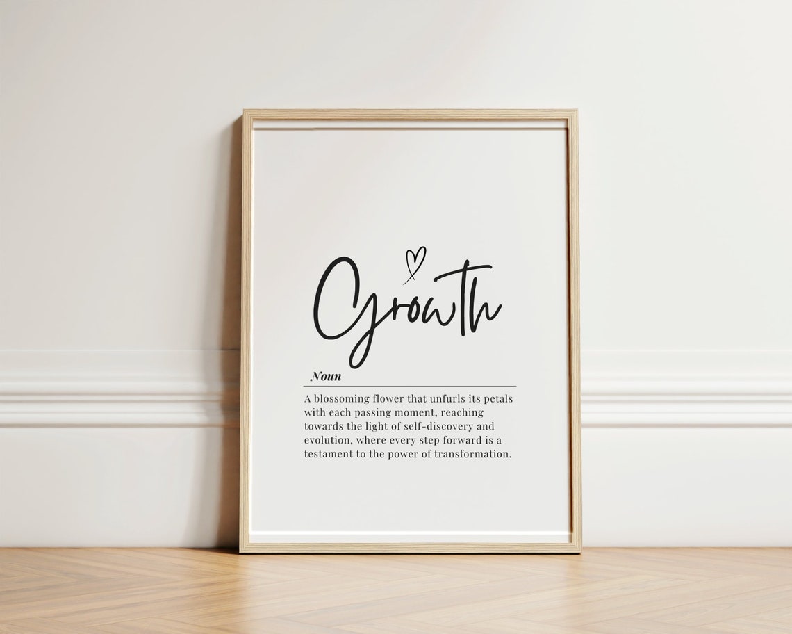 Growth Definition Quote Minimalist Heart Calligraphy Art Print