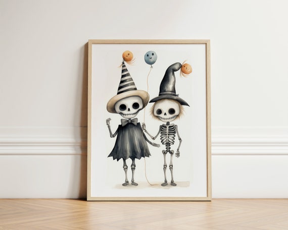 Halloween Skeletons Witch Hats Wall Art Kids Decor Nursery Gift For