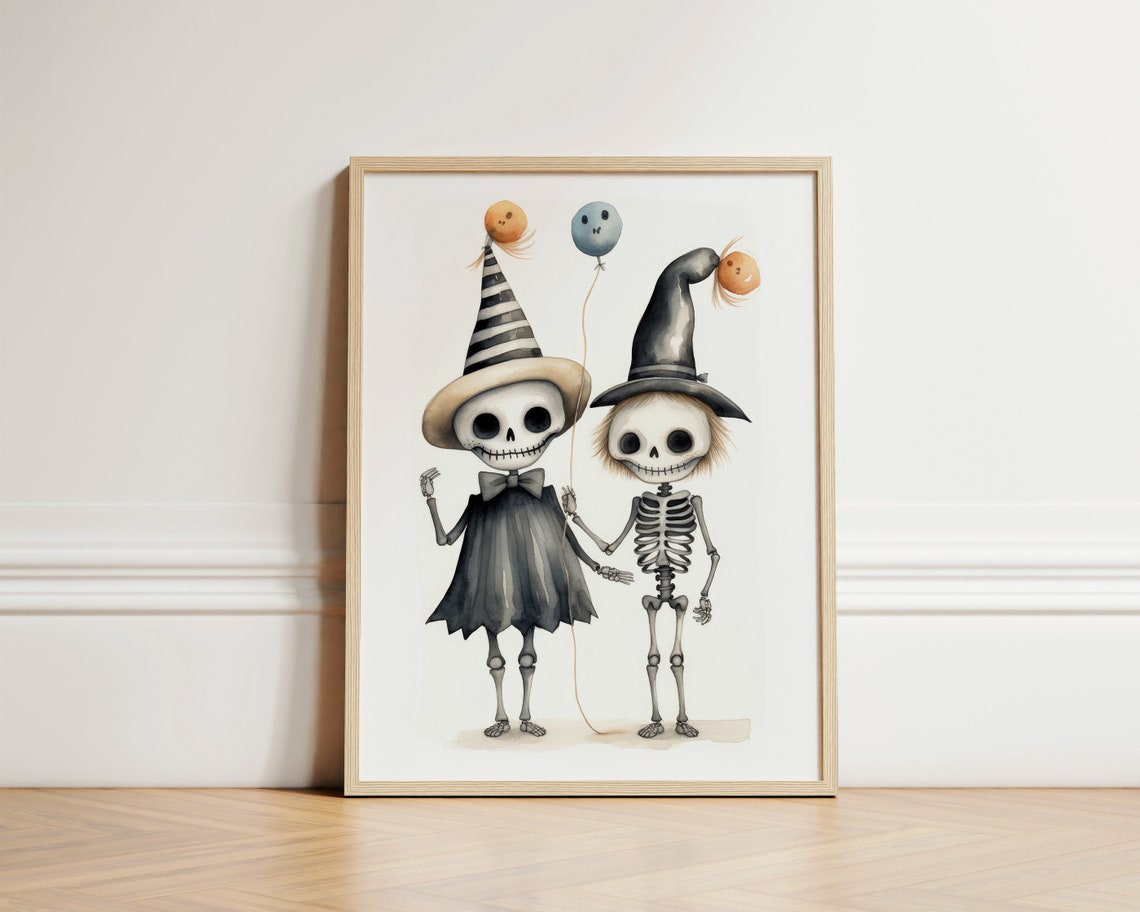 Halloween Skeletons Witch Hats Wall Art Kids Decor Nursery Gift For