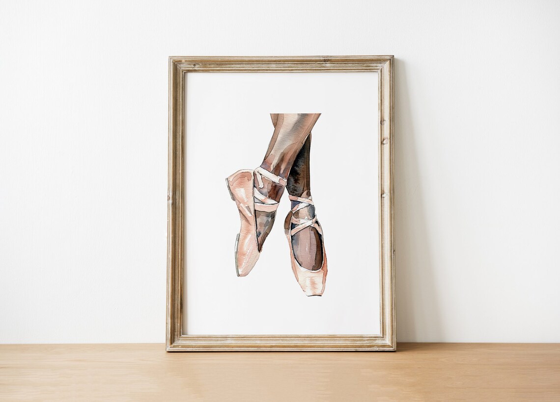 Watercolor Ballet Shoes Print Ballerina Pointe Wall Art Dancer Illustration Decor Dance Studio