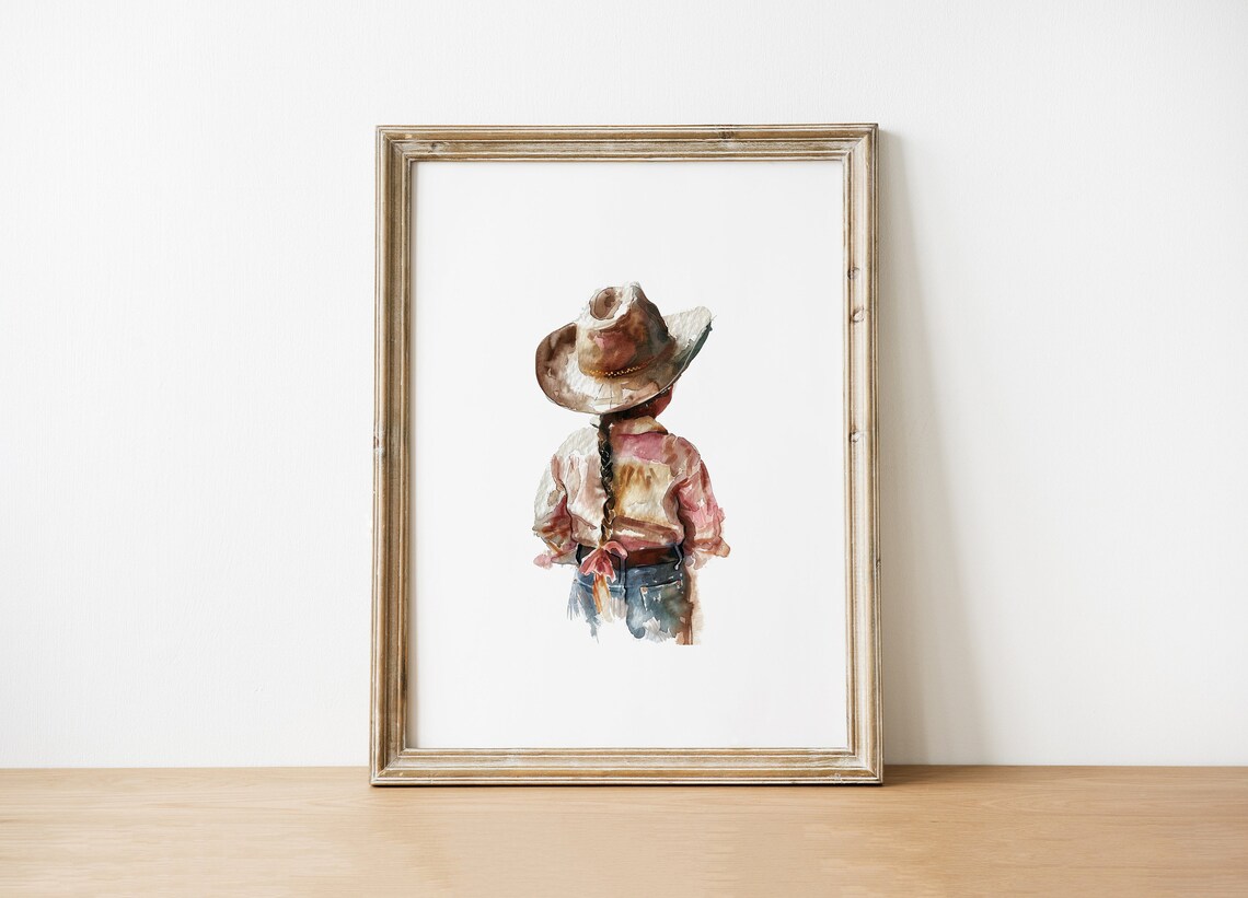 Little Cowgirl Watercolor Rustic Western Rodeo Nursery Wall Poster