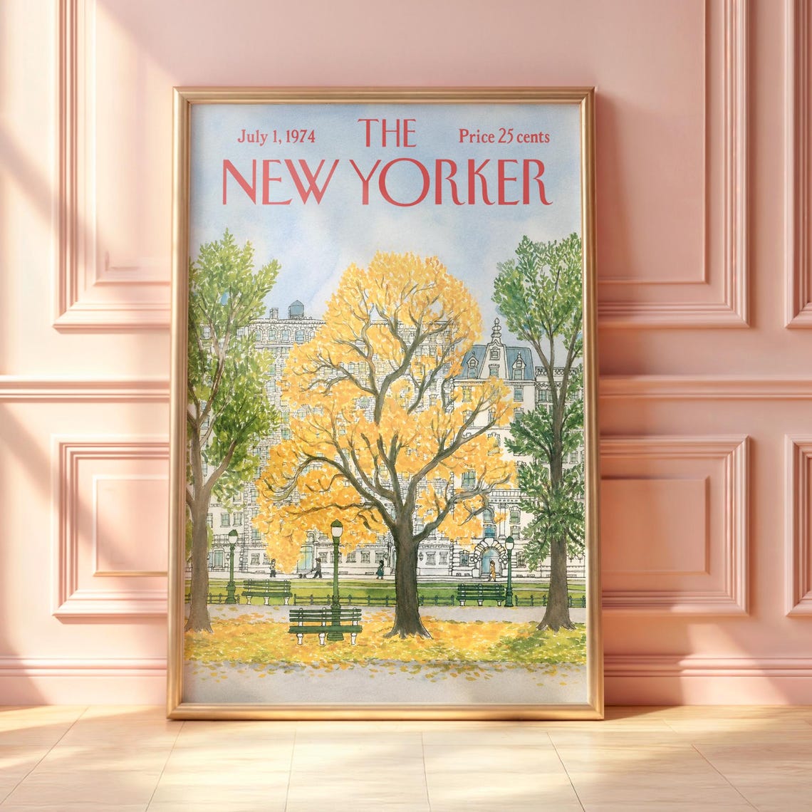 July 1 1974 The New Yorker Golden Autumn Tree Central Park Poster