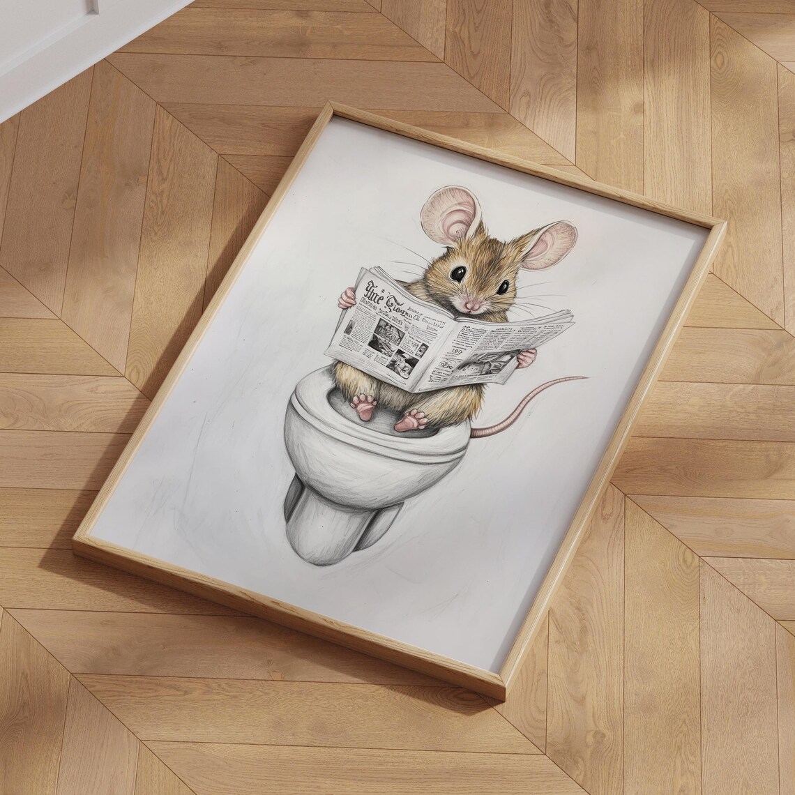 Mouse Reading A Newspaper Bathroom Art Print