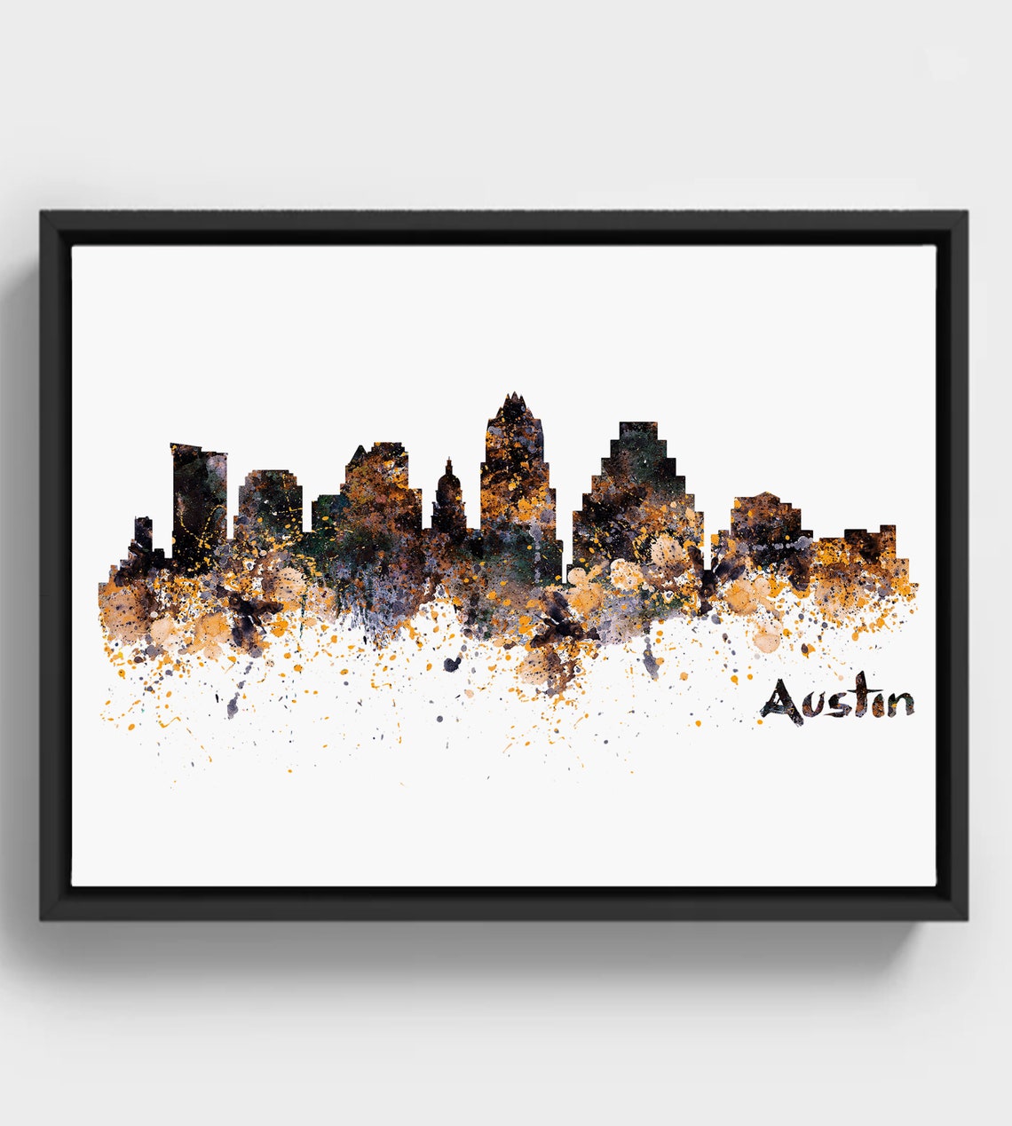Austin Texas Skyline Watercolor Splash City Silhouette Poster