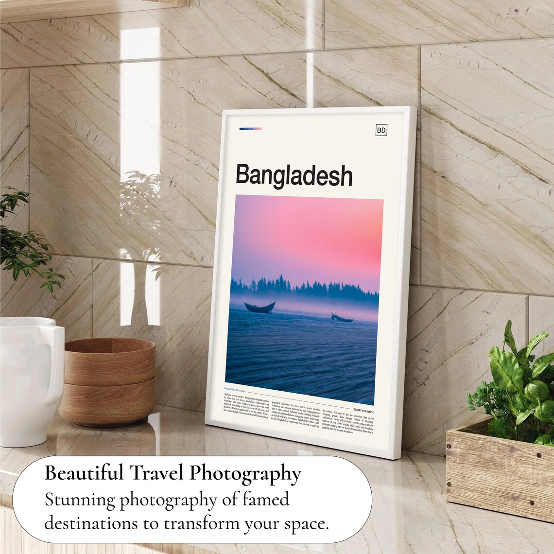 Bangladesh Misty River Boats Sunrise Editorial Travel Poster - Image 4