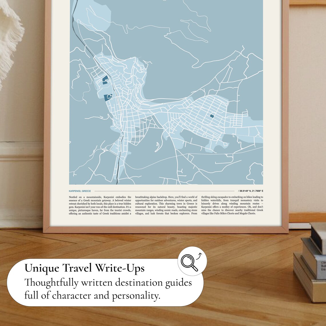 Karpenisi Greece City Street Map Blue Minimalist Travel Art Poster - Image 2