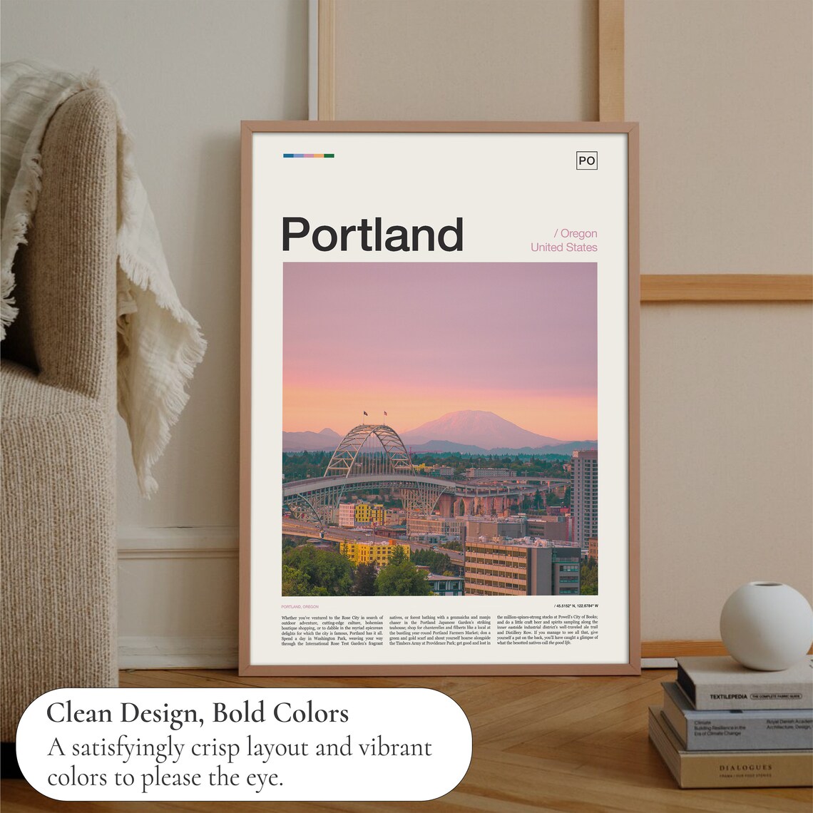 Portland Oregon Sunset Bridge Mountain Skyline Photo Travel Poster - Image 3