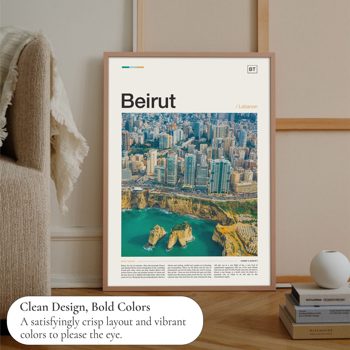 Beirut Lebanon Pigeon Rocks Coastal City Aerial Travel Poster - Image 3