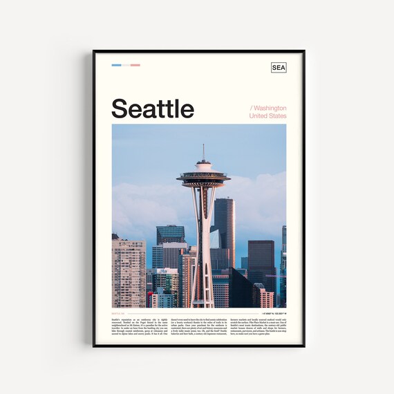Seattle Washington Space Needle Skyline Photo Travel Poster Decor Art