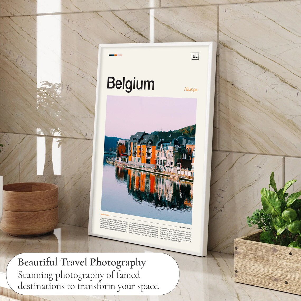 Belgium Europe Riverside Town Houses Reflected Water Photo Poster - Image 4