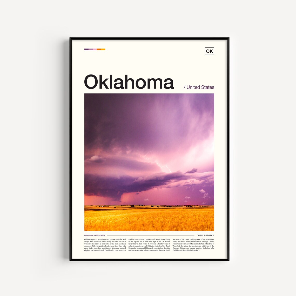 Oklahoma Travel Poster, State Wall Art Print