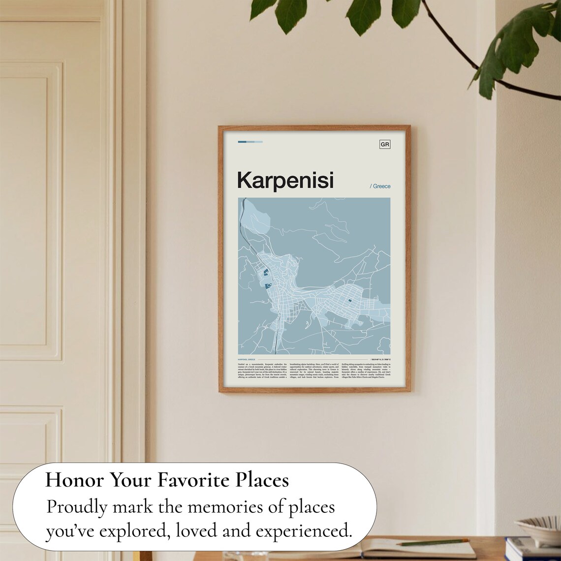 Karpenisi Greece City Street Map Blue Minimalist Travel Art Poster - Image 5