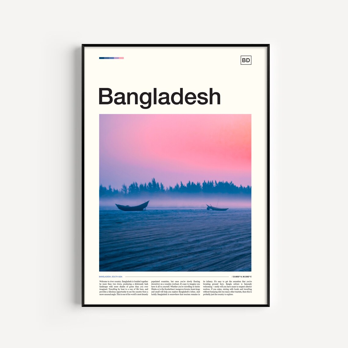 Bangladesh Misty River Boats Sunrise Editorial Travel Poster