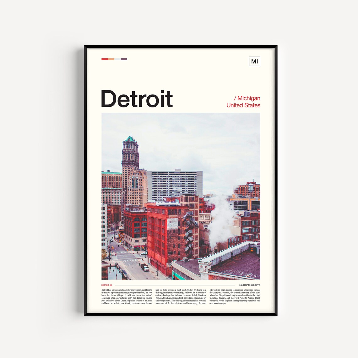 Detroit Travel Poster, Detroit Skyline Art Print