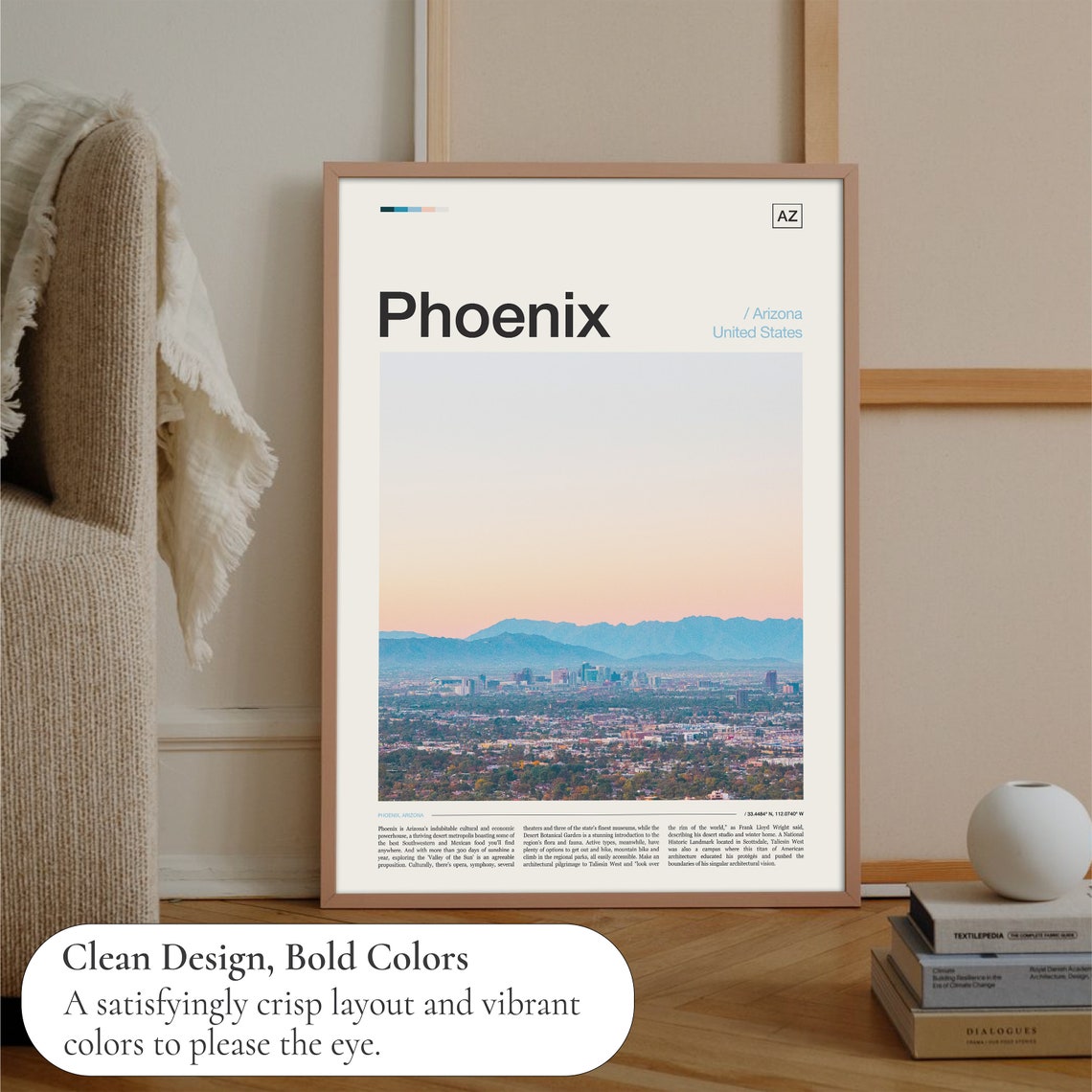 Phoenix Arizona Skyline Desert Mountains Sunset City Travel Poster - Image 3