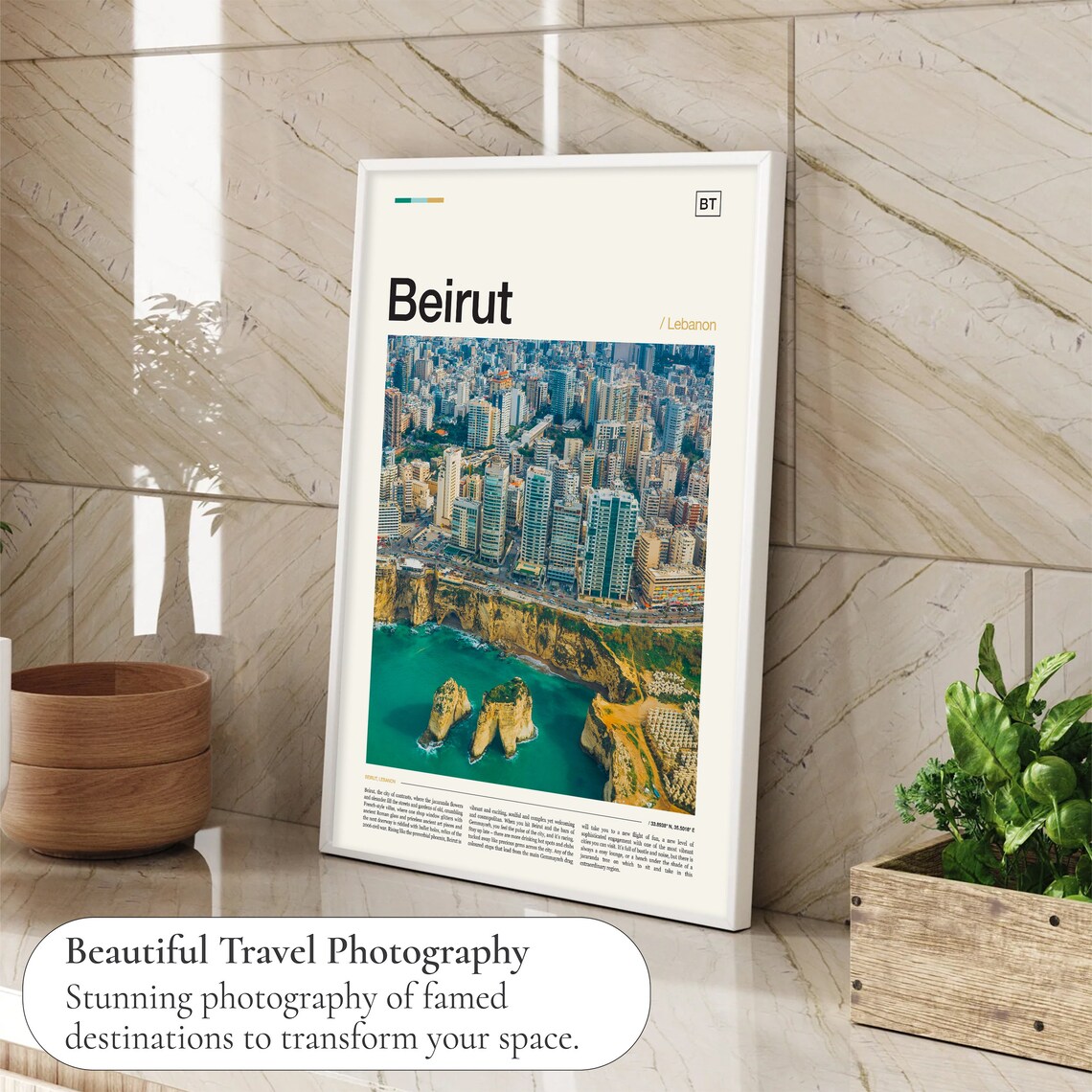 Beirut Lebanon Pigeon Rocks Coastal City Aerial Travel Poster - Image 4