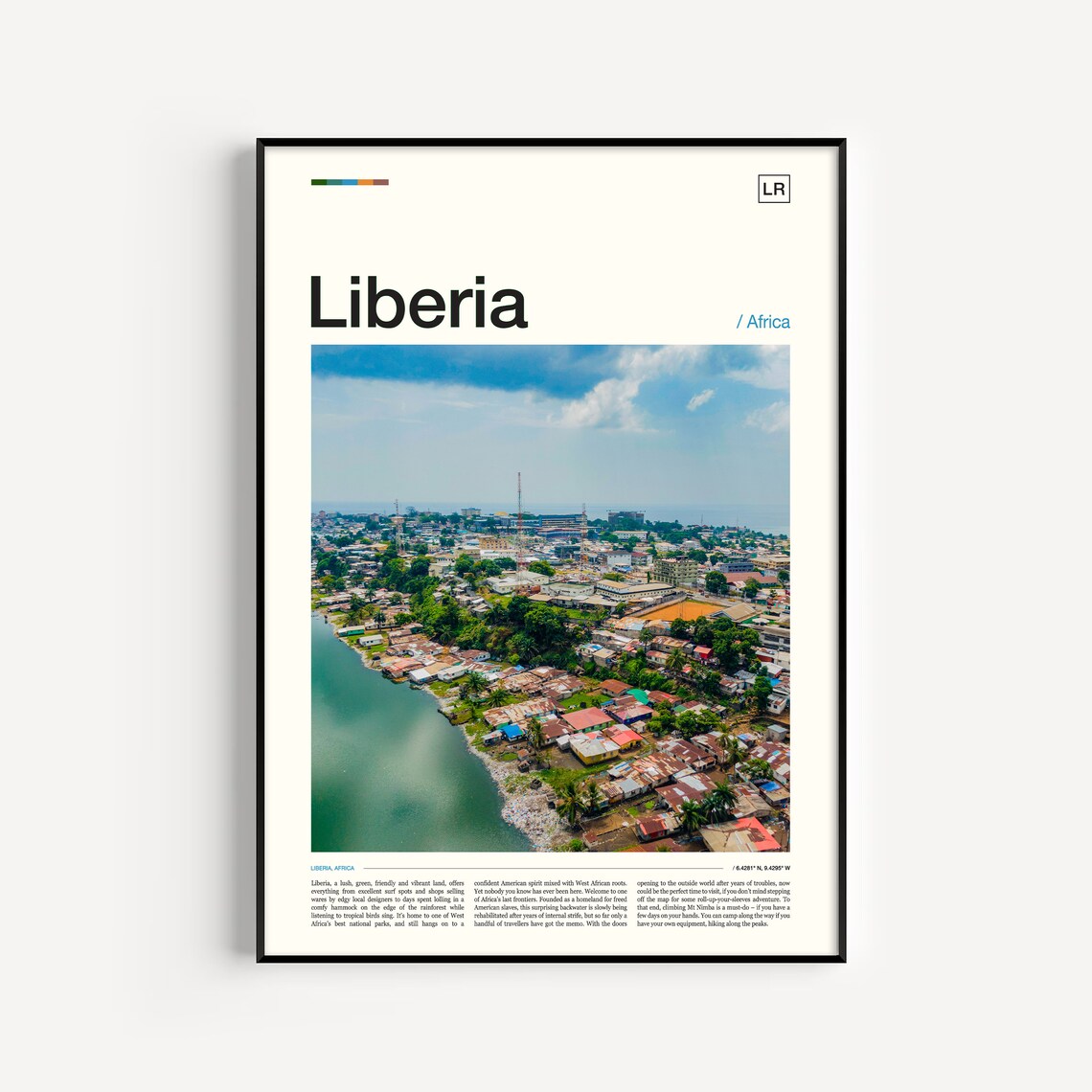 Liberia Africa Coastal City Aerial Waterfront Photo Travel Poster Art