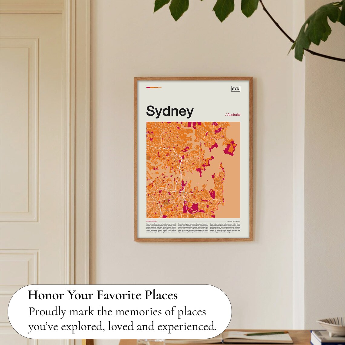 Sydney Australia Orange Magenta Street Map Art Travel Poster - Image 5
