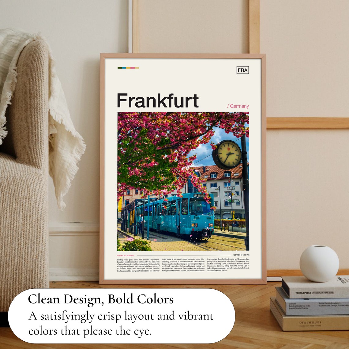 Frankfurt Germany Cherry Blossom Tram Street Scene Travel Poster - Image 3
