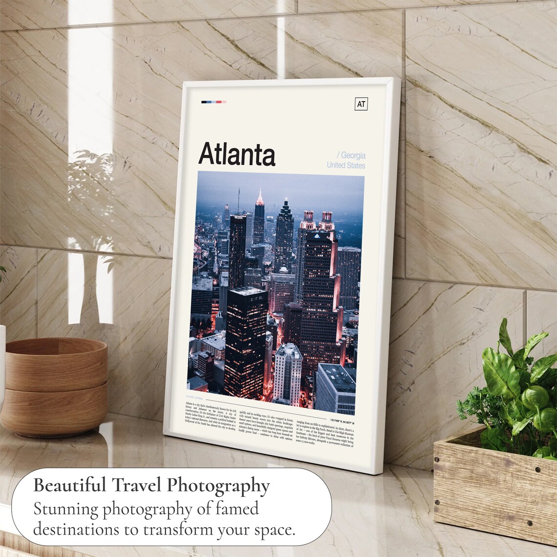 Atlanta Georgia Night Skyline City Lights Aerial Travel Poster - Image 4