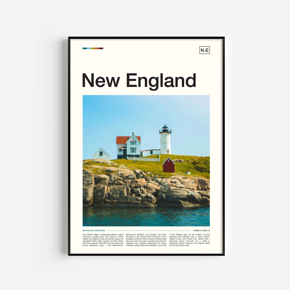 New England Travel Poster, Place-Name Wall Art