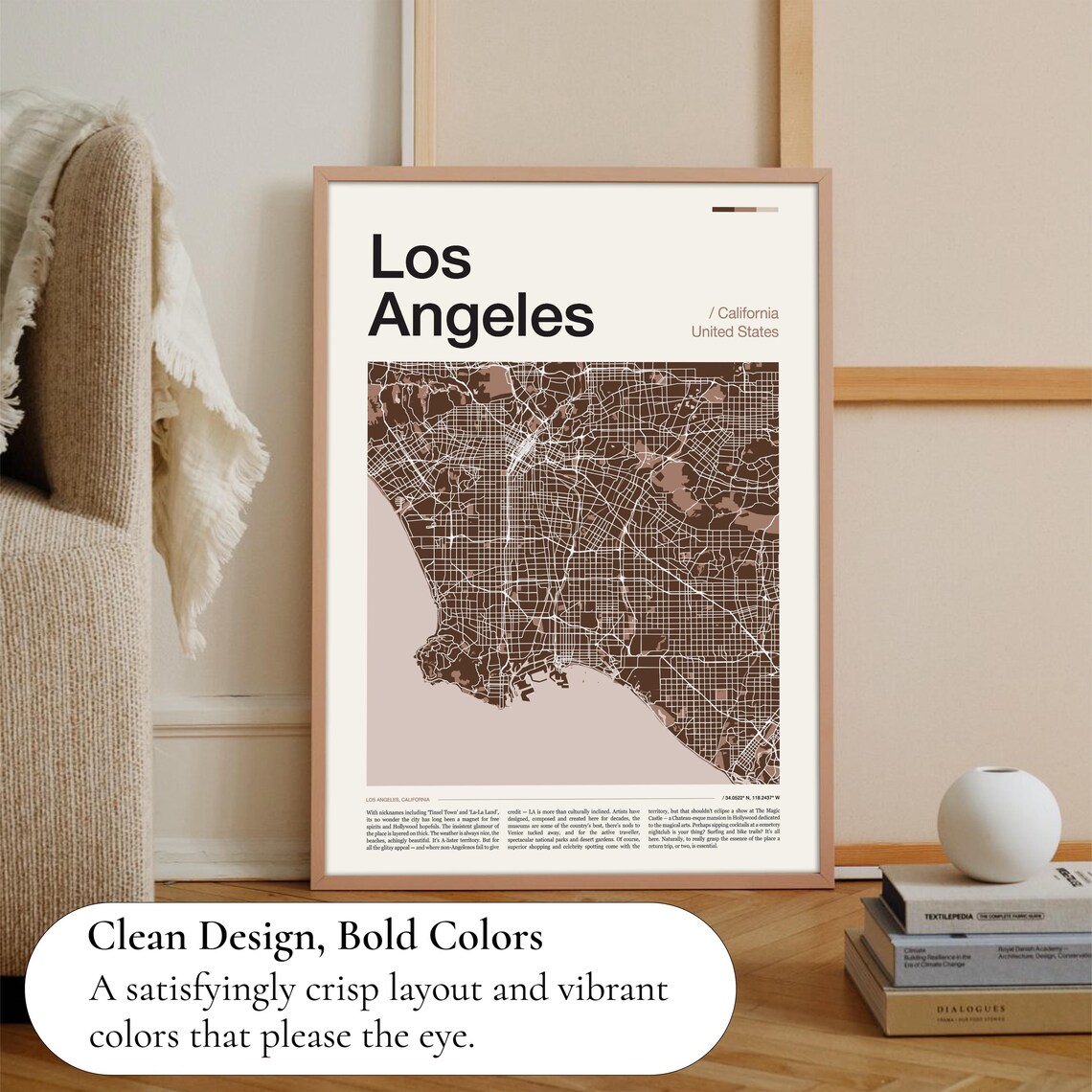 Los Angeles California United States Sepia City Street Map Poster - Image 3