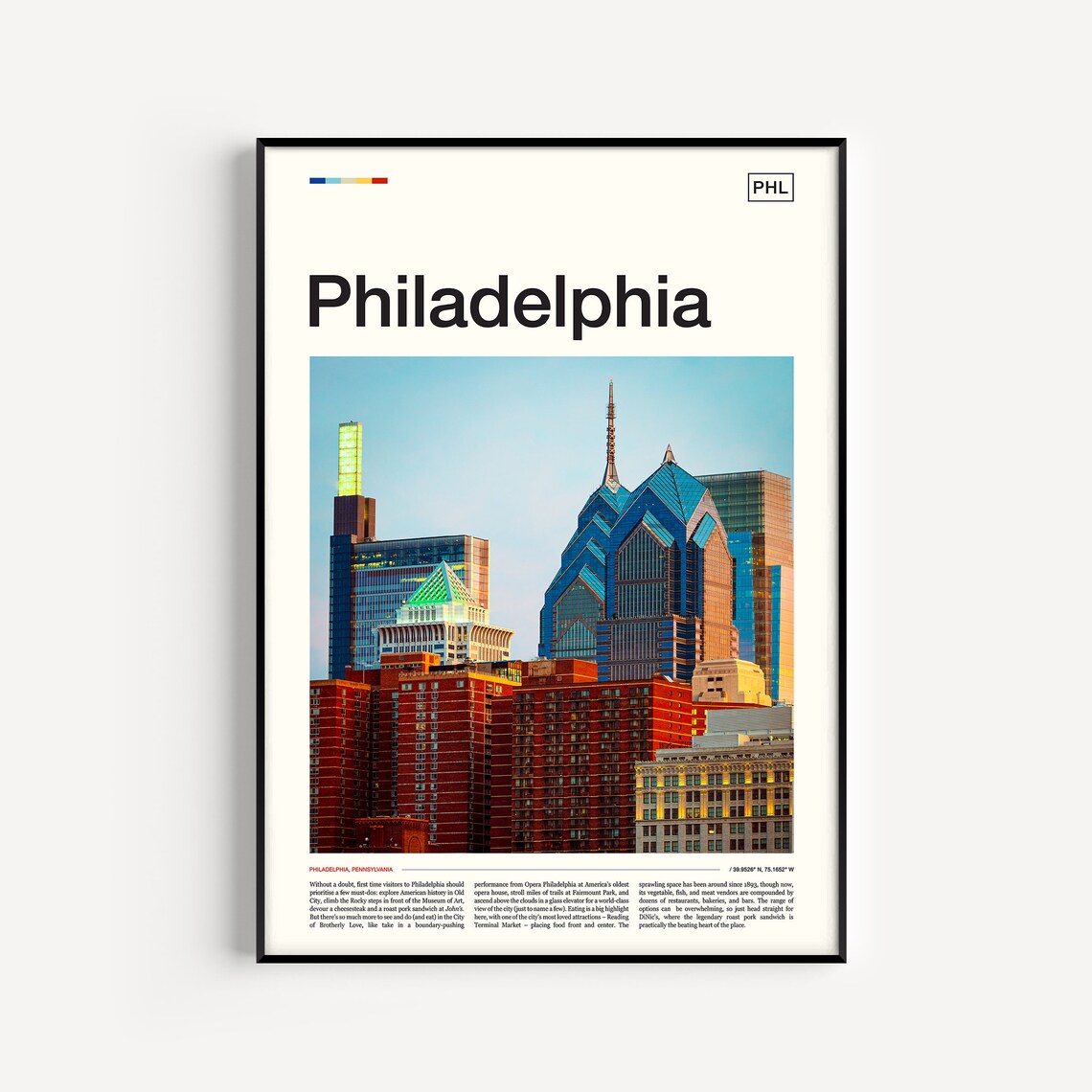Philadelphia Skyline Travel Poster, Philly Wall Art