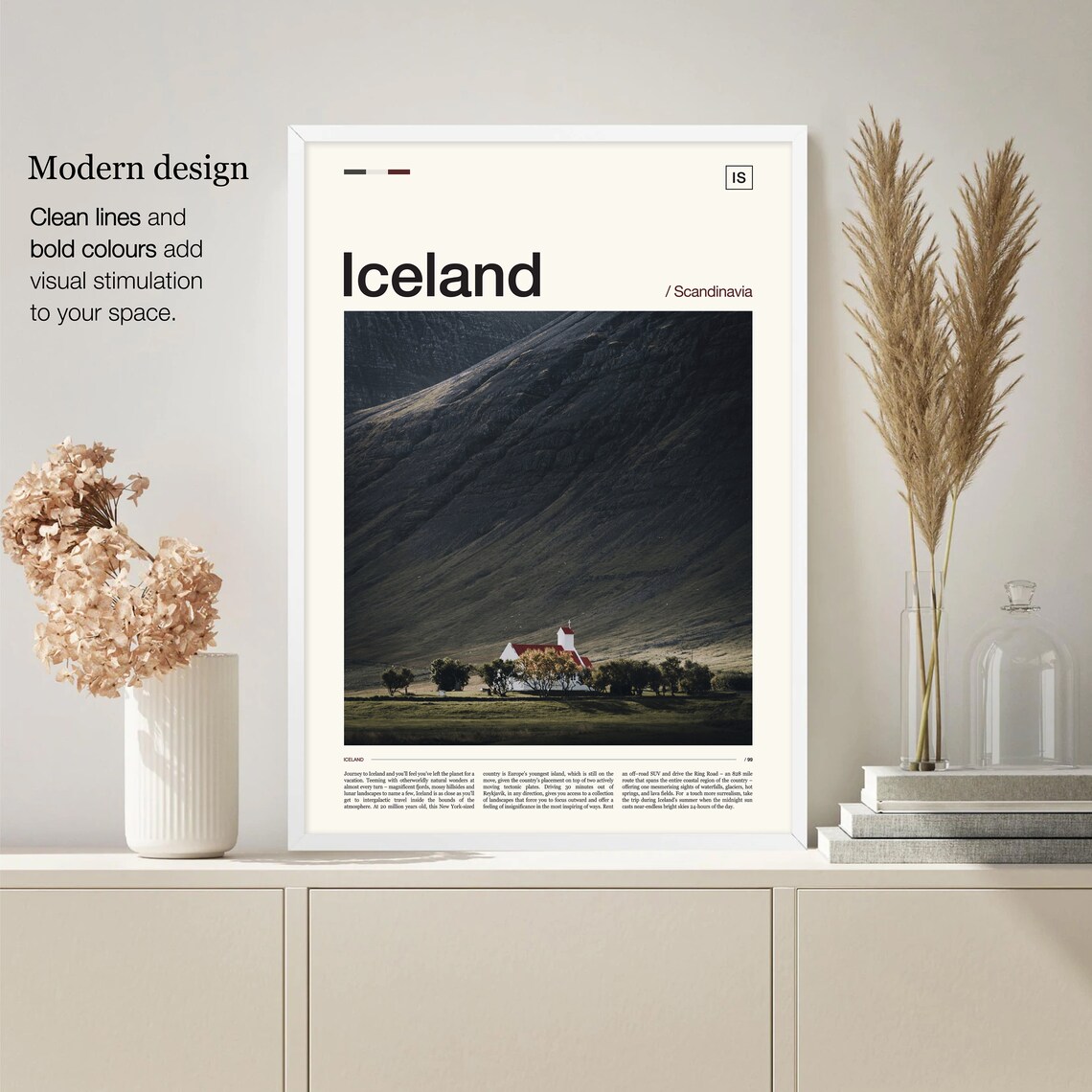 Iceland Church Red Roof Dark Mountain Fjord Landscape Poster - Image 4