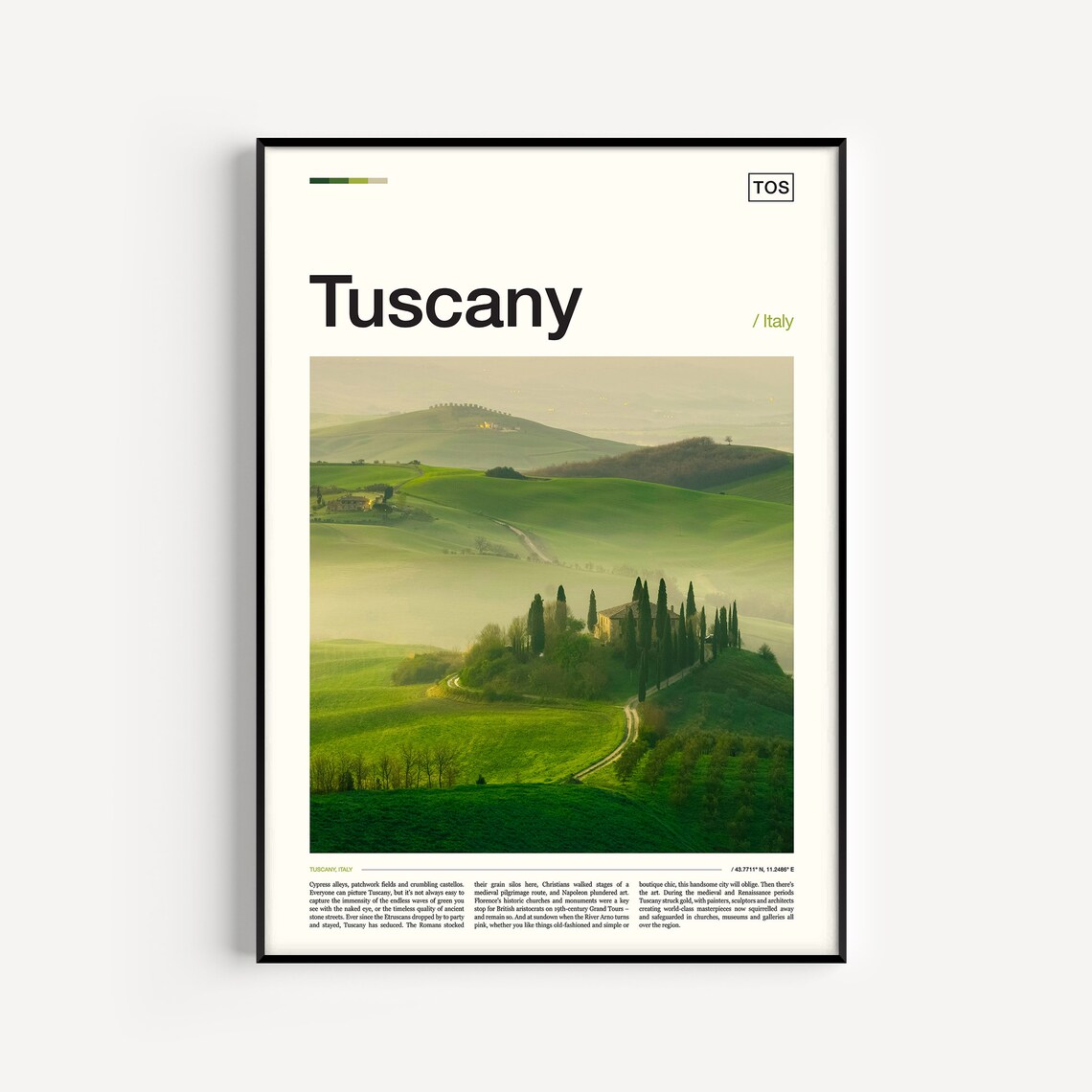 Tuscany Italy Rolling Green Hills Cypress Villa Landscape Poster