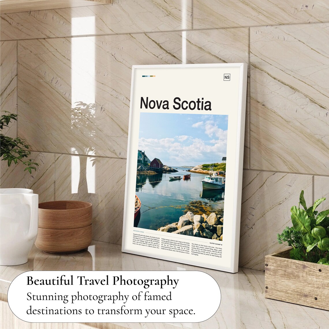 Nova Scotia Canada Fishing Village Cove Boats Rocky Shore Poster - Image 4