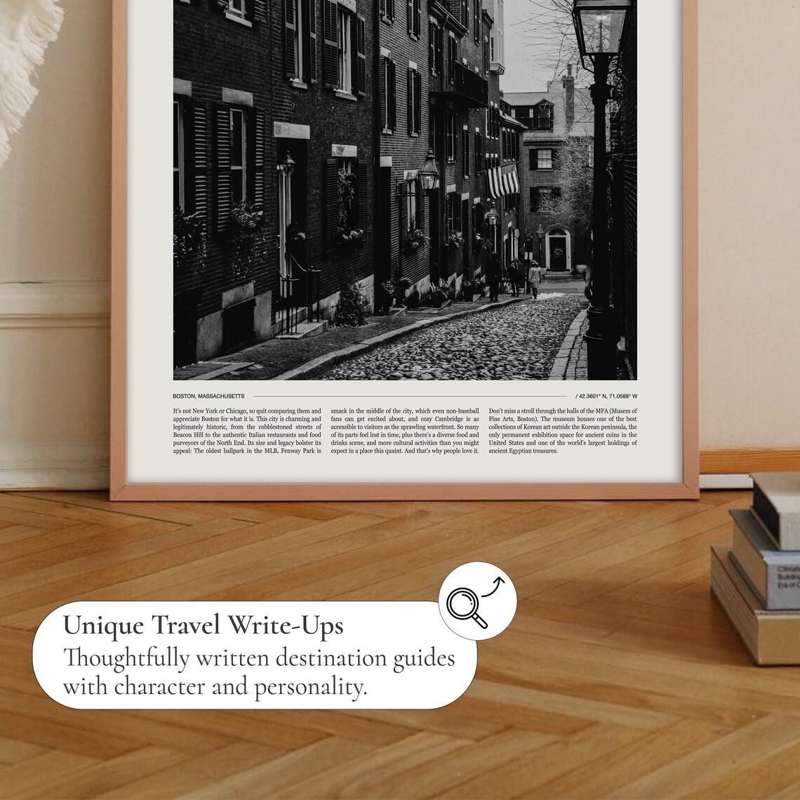 Boston Massachusetts Historic Beacon Hill Street Black White Photography Poster - Image 2