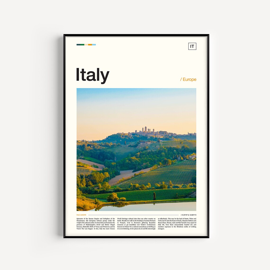 Italy Travel Poster, European Wall Art Print
