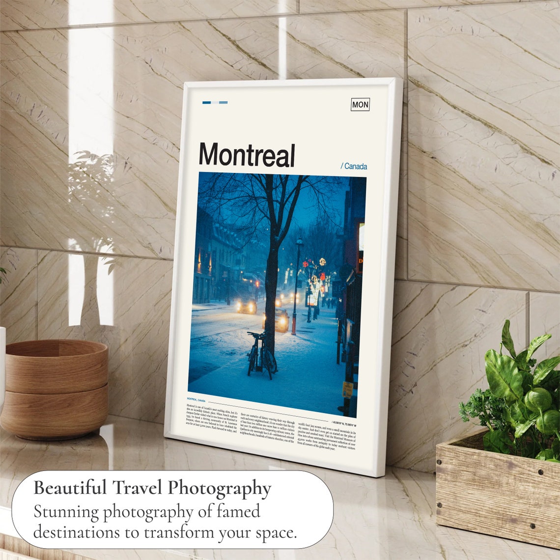 Montreal Canada Winter Twilight Snowy Street Photography Poster - Image 4