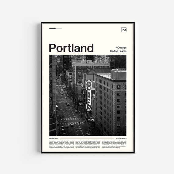 Portland Skyline Black And White Travel Poster