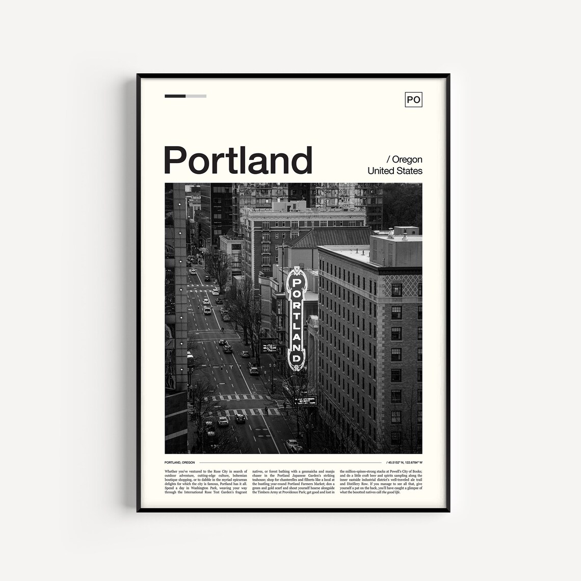 Portland Skyline Black And White Travel Poster