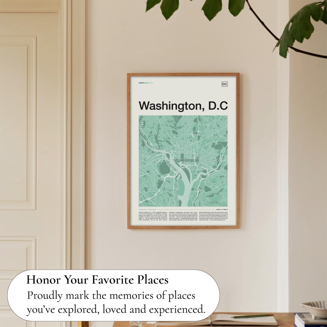 Washington DC United States Mint Green City Map Travel Poster - Image 5