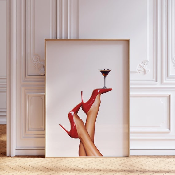 Trendy Red Heels Print Espresso Martini Wall Art Print Girly Art Femme Fatale Feminist Retro Poster Red Boots Instant