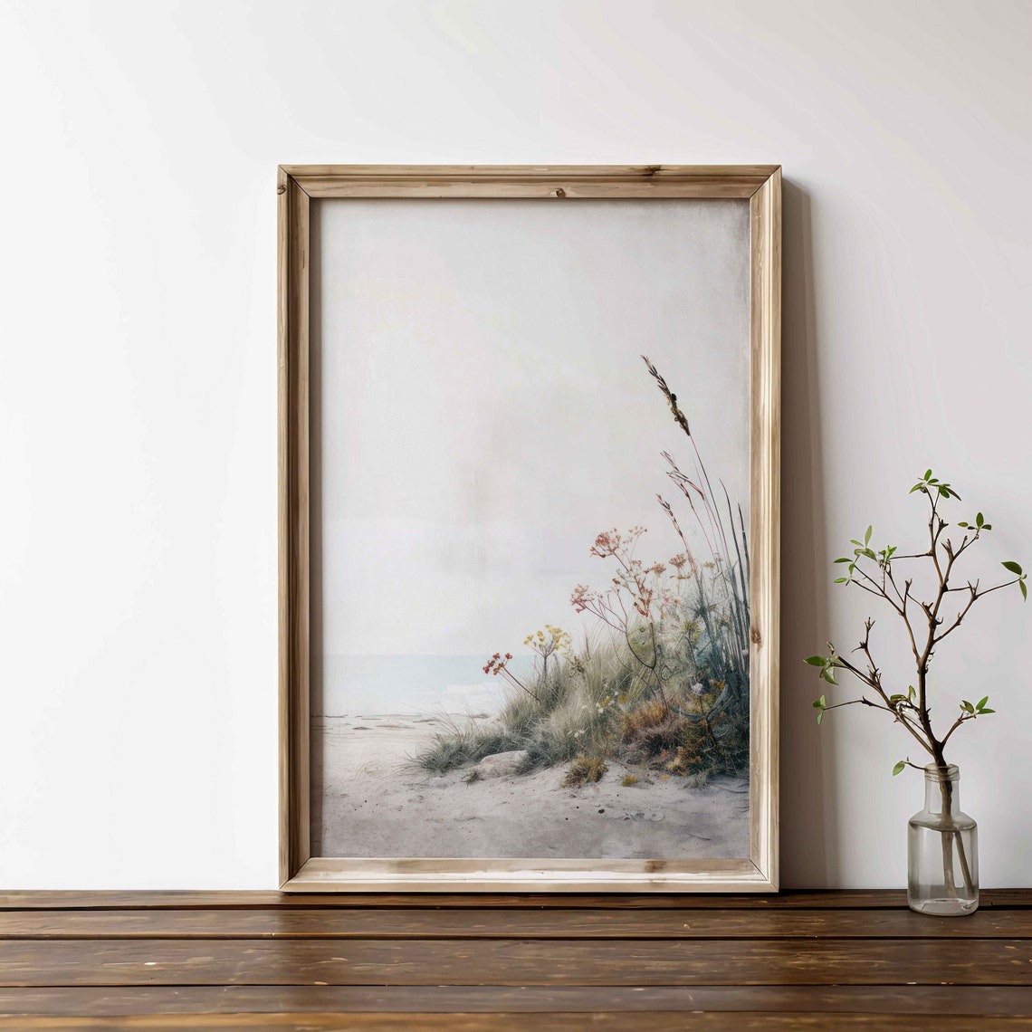 Minimalist Beach Scene With Dune Grasses Soft Coastal Decor Poster - Image 2
