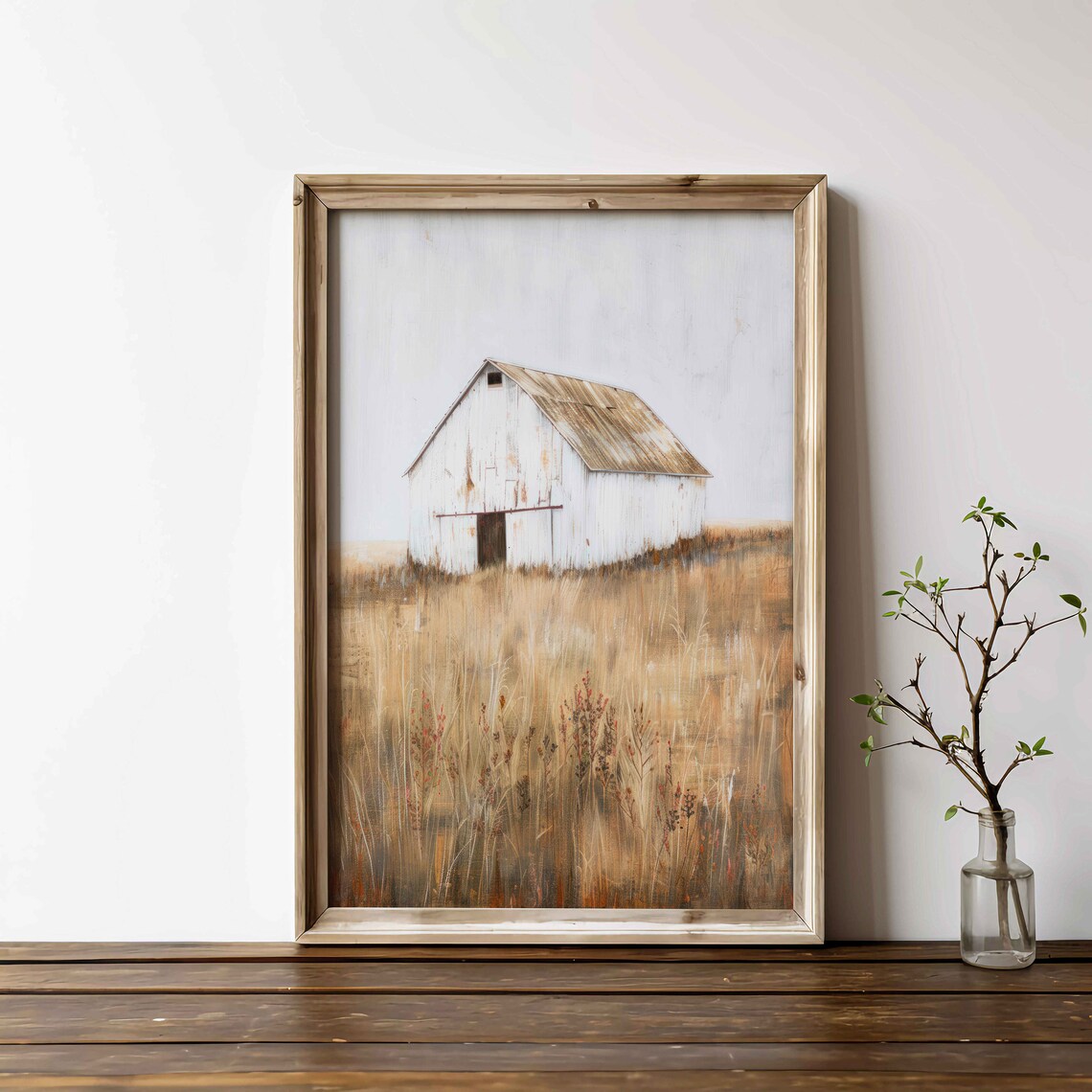White Barn Art Print, Modern Farmhouse Landscape