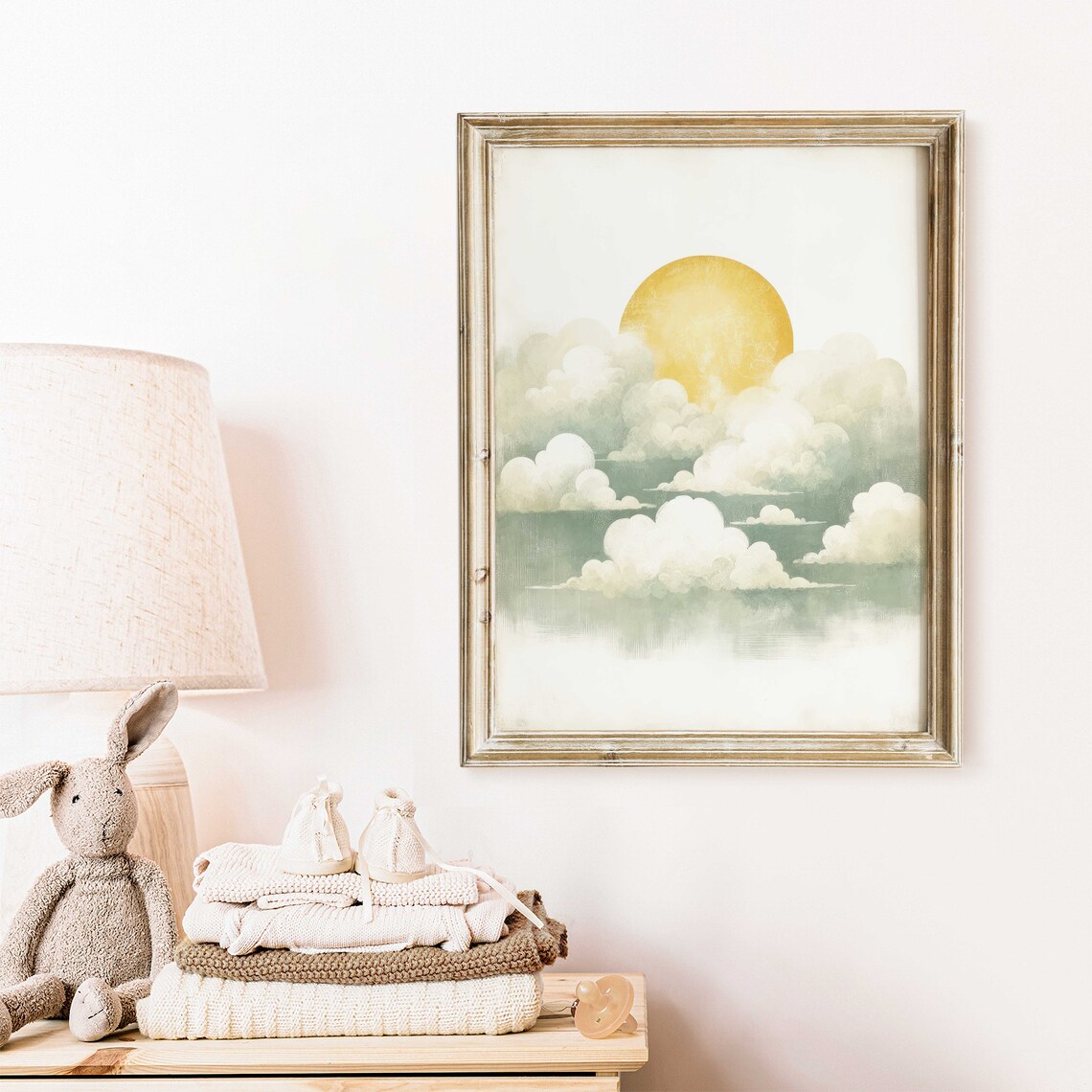 Golden Sun Rising Above Soft White Clouds Minimalist Sky Poster - Image 2