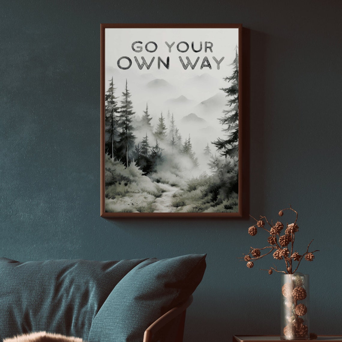 Go Your Own Way Inspirational Quote Over Misty Forest Path Poster - Image 2