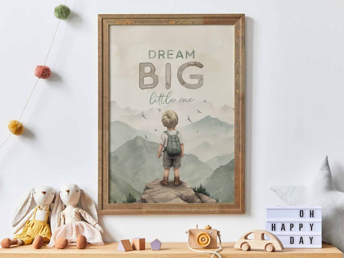 Dream Big Little One Boy Adventure Quote Art Print