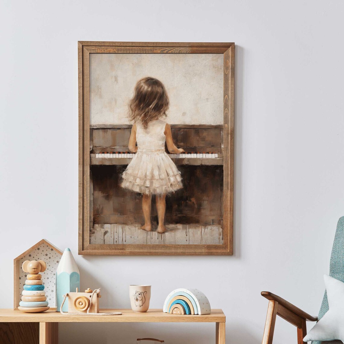 Girl Playing Piano Vintage Nursery Decor Art Print - Image 2