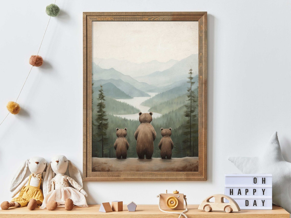 Bear Nursery Wall Art Bear Family Print Adventure Kids Room Decor Woodland Animal Painting Gender Neutral Wall Art