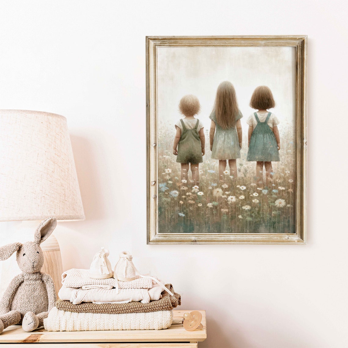 Three Sisters Print Sisterhood Art Vintage Sister Painting Shared Sister Room Art Wildflower Girls Room Decor Girl Wall Art - Image 2