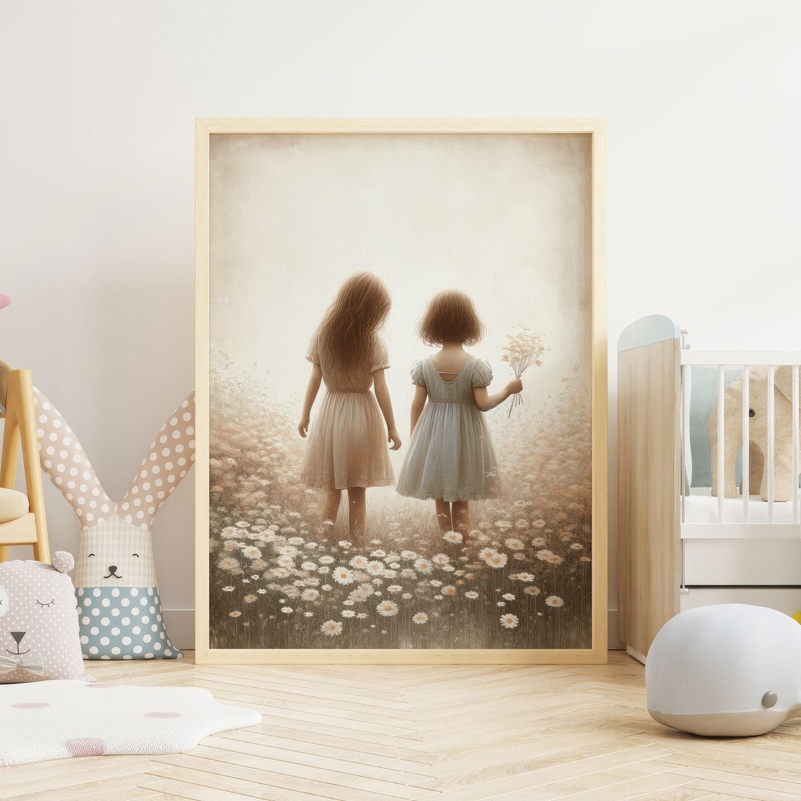 Vintage Sister Painting Art Print, Sister Room Decor - Image 2